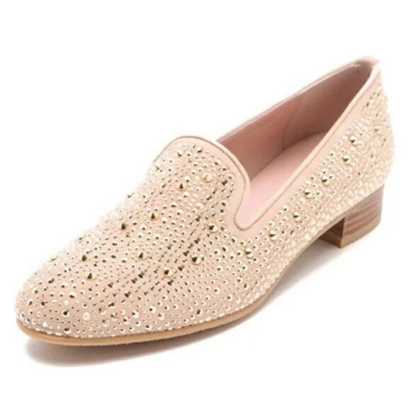 STUART WEITZMAN gold studded jeweled spikes Slipbeads slide on leather loafer - Picture 3 of 10